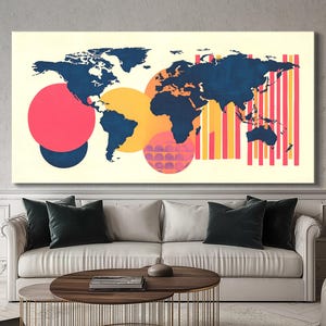 Moderne Geometrische Karte Wand Kunst Abstrakt Global Leinwand Dekor Bunte Wohnzimmer Drucken Weltkarte Kunstwerk Zeitgenössische Wand Leinwand