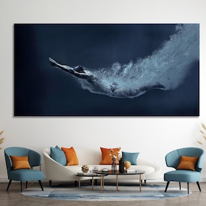 Swimmer Wall Art - Underwater Diver Canvas Print, Modern Water Sports Artwork, Underwater Swimmer Art Print, Contemporary Sports Wall Decor