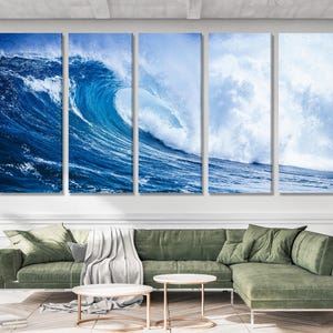 Große Meereswellen-Kunstdrucke - Kraftige Surf-Wandkunst, dynamische Meereswellen-Kunst, extra große Küstendekoration für Wohnzimmer / Strandhaus