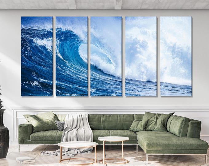 Breaking Ocean Wave Canvas Print – Powerful Surf Wall Art, Dynamic Sea Wave Artwork, Extra Large Coastal Decor for Living Room / Beach House