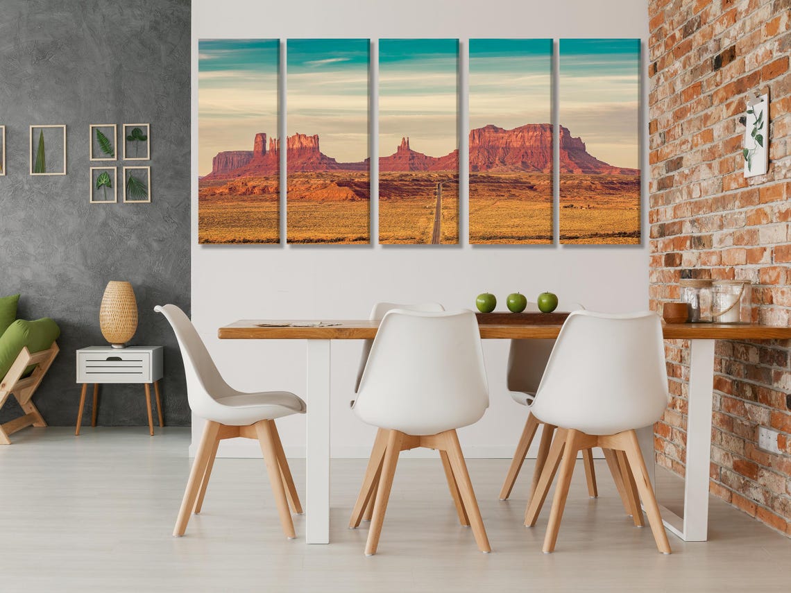 Bedroom mockup with a panoramic desert landscape wall artwork above a bed