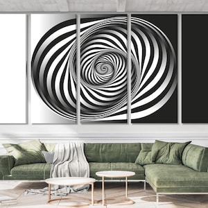 Black and White Abstract Spiral Canvas Print – Modern Geometric Wall Art, Optical Illusion Artwork, Contemporary Decor for Living Room