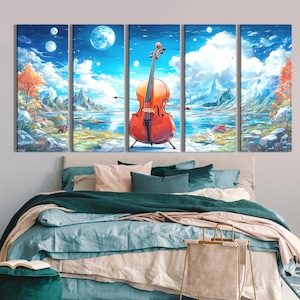 Cello Wall Art Landscape Canvas Print Musical Instrument Artwork Music Lover Gift Cello Decor Bedroom Wall Decor Musician Home Wall Art