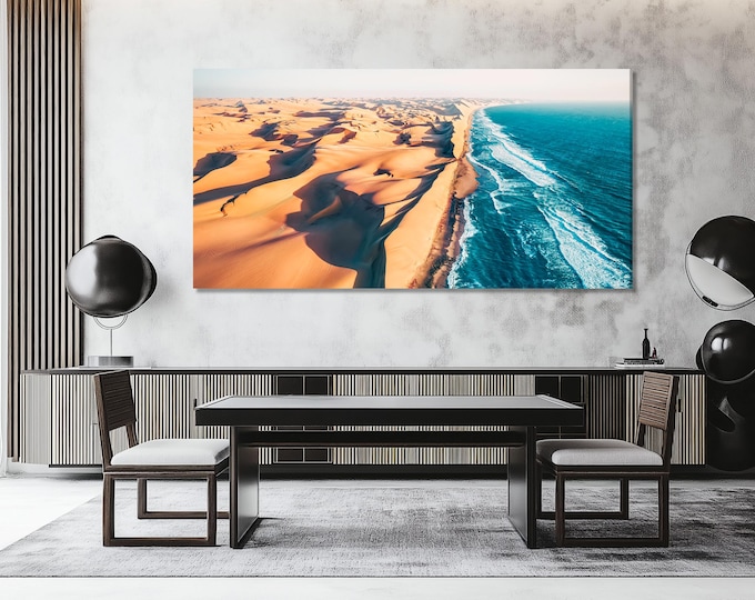 Namib Desert Canvas Art - Atlantic Ocean Canvas Print, Skeleton Coast Wall Art, Large Coastal Desert Artwork, Namibia Wall Decor African Art