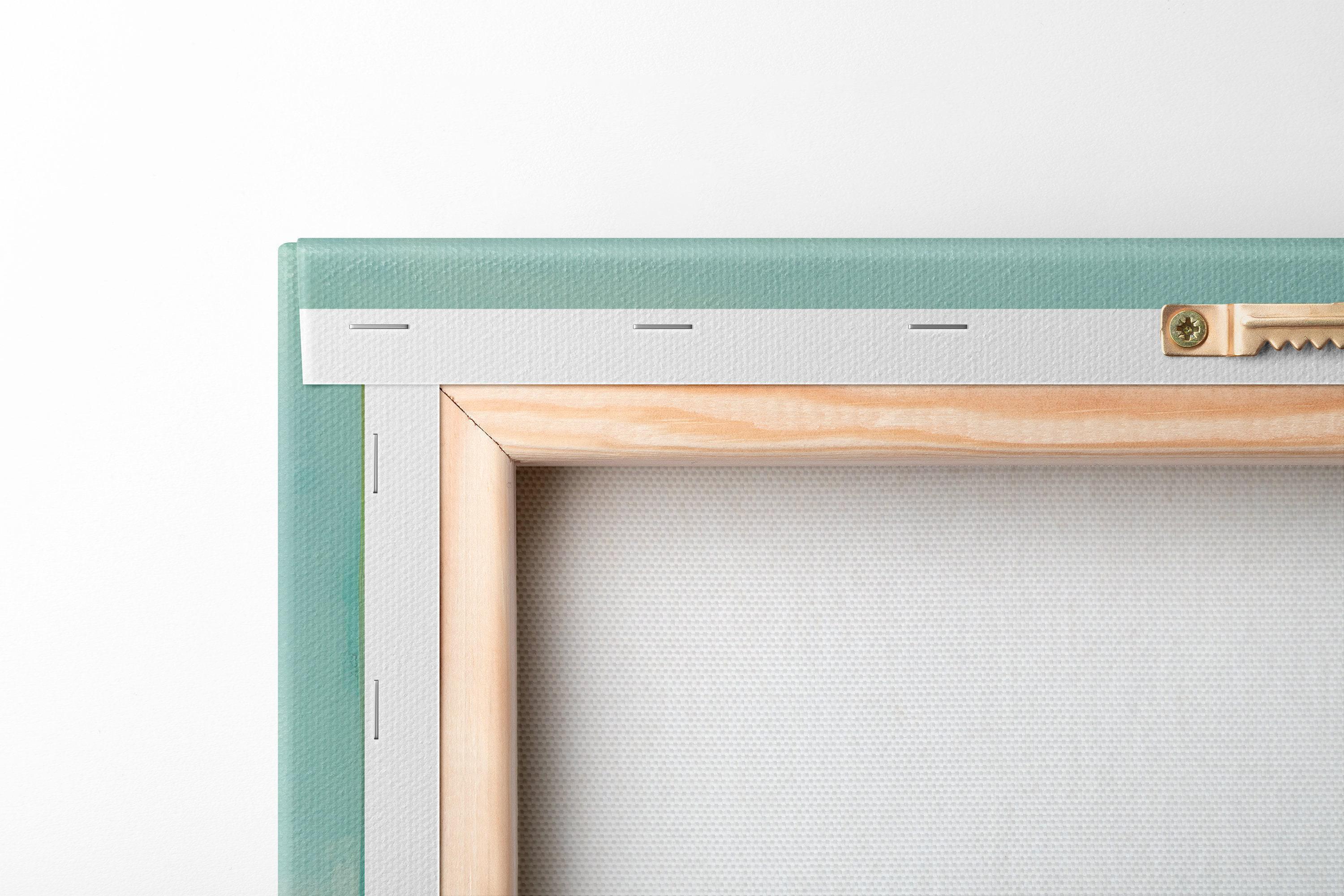 Teal and seafoam abstract artwork with faint geometric linework detail view