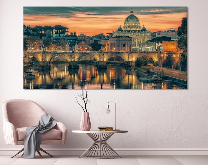 St. Peter's Basilica Wall Art - Modern Rome Cityscape Canvas Print, Vatican City Wall Art, Italy Travel Poster, Travel Agency Wall Decor