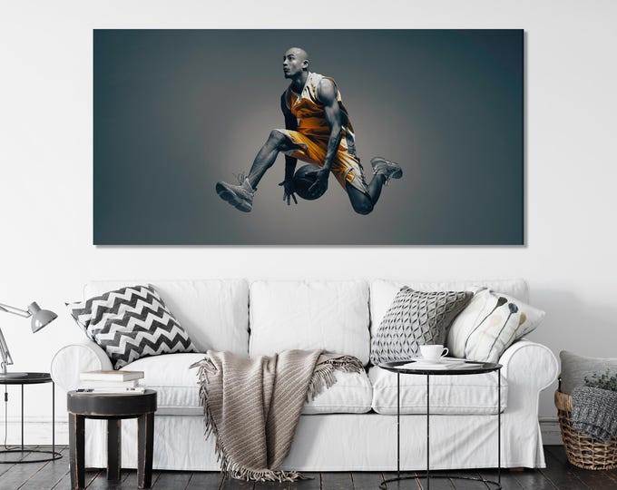 Basketball Player Canvas Print - Inspirational Basketball Wall Art , Oversized B&W Sports Decor Modern Home Gym or Game Room Wall Decor Gift