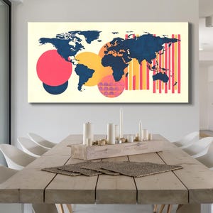Abstract wereldkaart canvas kunstwerk kleurrijke muur print geometrische vormen voor appartement decor moderne wereldkaart hedendaags canvas