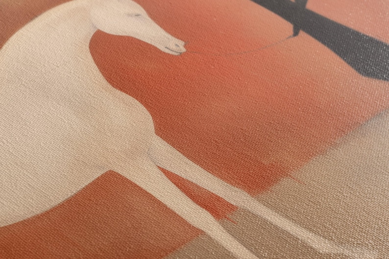 White Horse & Minimalist Woman Canvas Art – Modern Terracotta Figurative Painting, Mid-Century Boho Equine Wall Decor, Gift for Horse Lover image 5