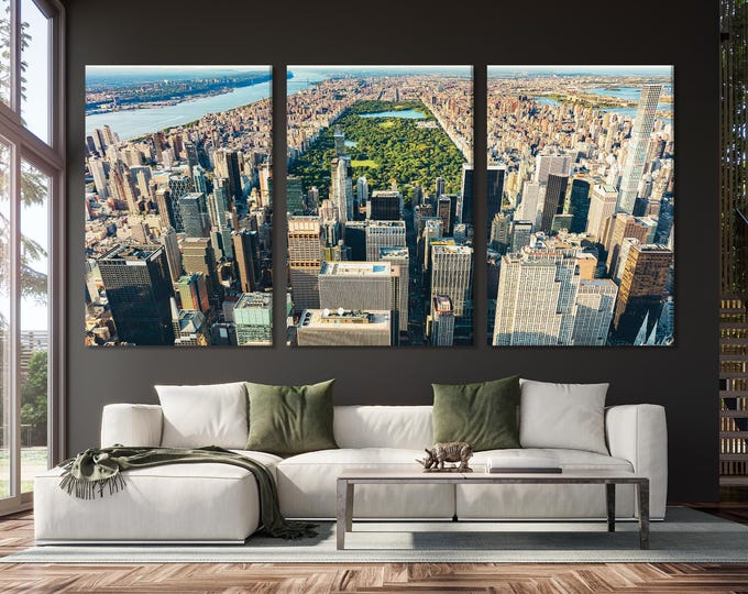 New York Skyline Canvas Print Aerial View of Central Park and Manhattan Artwork Iconic NYC Wall Art New York Art Print Manhattan Cityscape