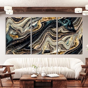 Abstract Marble Wall Art - Extra Large Golden Swirl Abstract Art, Luxury Artwork for Living Room or Office Wall Decor, Above Couch Decor