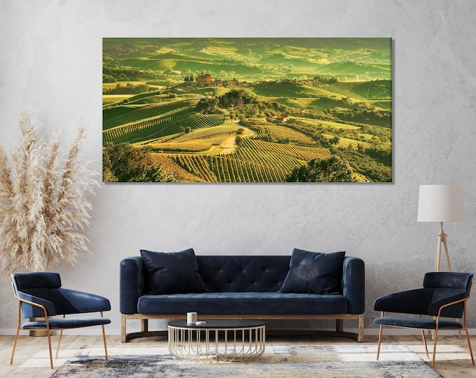 Langhe Vineyards Canvas Art, Grinzane Cavour Wall Print, Italian Countryside Landscape, Piedmont Vineyard Decor, Italy Wine Country Wall Art