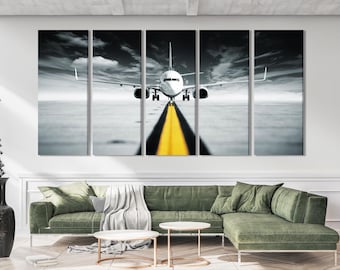 Impresión en lienzo de arte mural de aviación, arte mural de avión moderno extragrande, decoración de aviones en blanco y negro para sala de estar u oficina, idea de regalo artística.