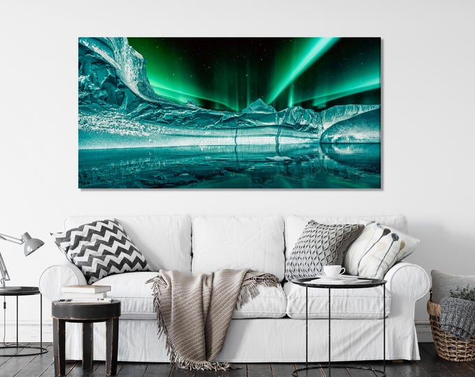 Aurora Borealis Canvas Print - Night Sky Wall Art & Arctic Landscape Painting, 5 Panel Canvas, Northern Lights Decor, Winter Landscape Art