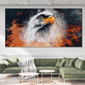 Abstrakter Adler Leinwand Druck, Bold Wildtiere Wand Kunst, Großes Modernes Adler Kunstwerk, Übergroße Tier Leinwand für Wohnzimmer Dekor