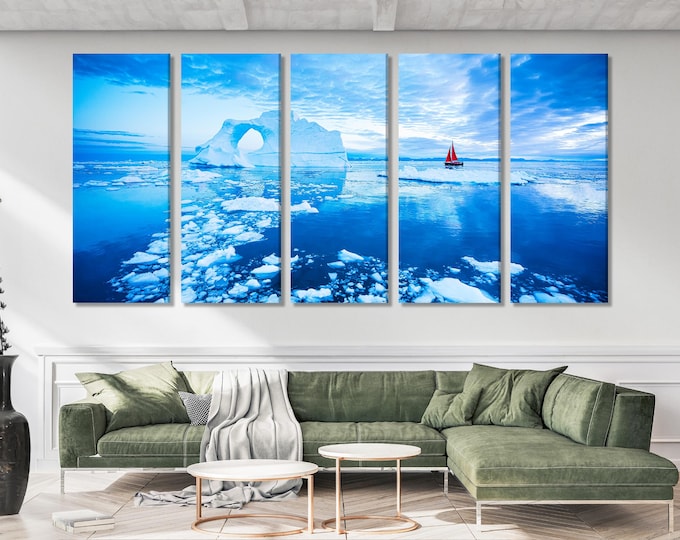 Greenland Wall Art - Iceberg Canvas Print, Arctic Ocean Wall Art, Large 5 Panel Ice Landscape Art, Greenland Canvas Art, Iceberd Canvas Art