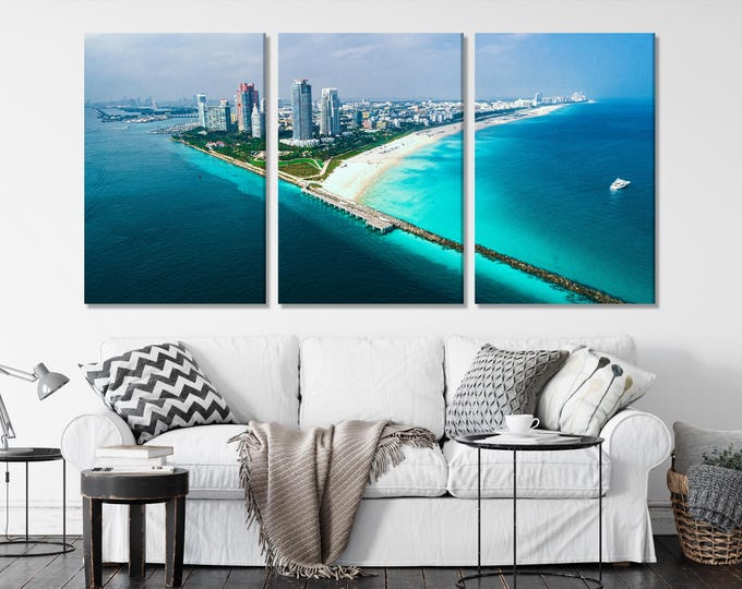 Large Miami South Beach Canvas Print, Aerial Florida Coastline Wall Art, XXL Miami FL Artwork, Stunning Miami Beach Canvas for Modern Decor