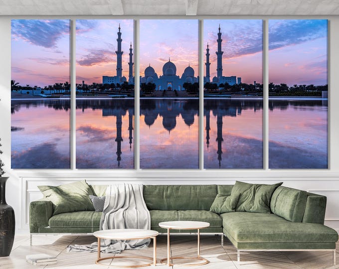 Abu Dhabi Wall Art Sheikh Zayed Grand Mosque Canvas Art Modern Islamic Architecture Wall Decor Abu Dhabi Art Print Islamic Artwork Print