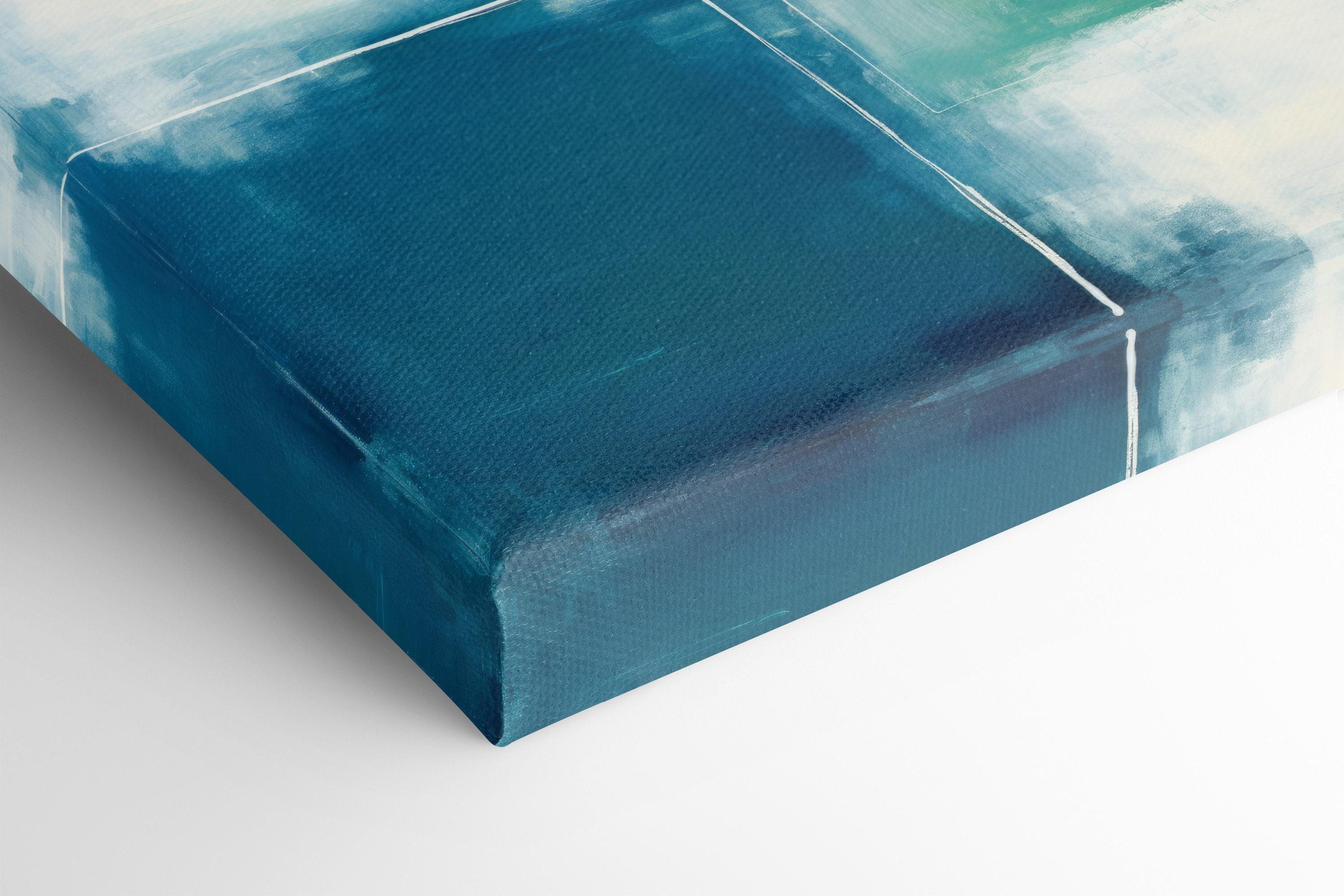 Teal and seafoam abstract artwork with faint geometric linework detail view