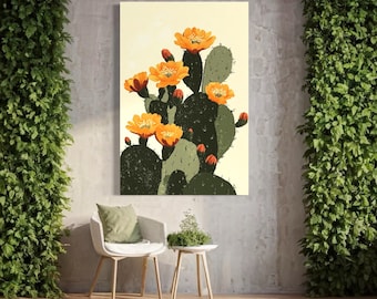Impresión vintage de cactus de tuna: arte mural del desierto de Sonora, póster retro de cactus botánicos, arte natural de Arizona para decoración de cabañas y casas de campo