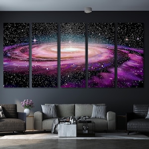 Milchstraße Galaxie Leinwand Druck, große Weltraum Wand Kunst, Lila Kosmische Nebel Dekor, Sternenhimmel Kunstwerk, Universum Galaxie Szene