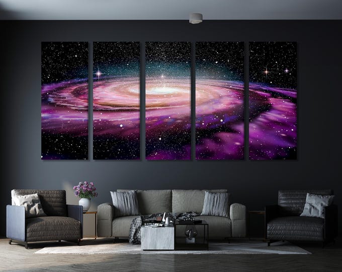 Milky Way Galaxy Canvas Print, Large Space Wall Art, Purple Cosmic Nebula Decor, Starry Night Sky Artwork, Universe Galaxy Scene