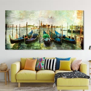 Venetian Gondolas Wall Art Vibrant Italy Boat Scene Canvas Print for Living Room or Office Wall Decor Travel Inspired Gift Idea