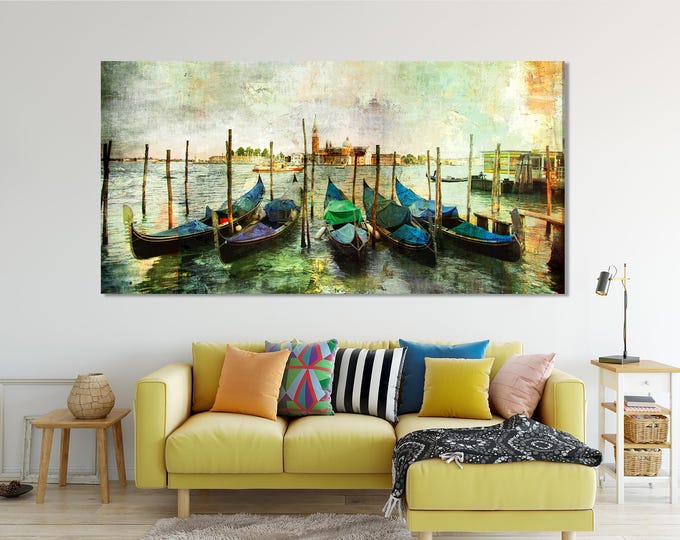 Venetian Gondolas Wall Art Vibrant Italy Boat Scene Canvas Print for Living Room or Office Wall Decor Travel Inspired Gift Idea