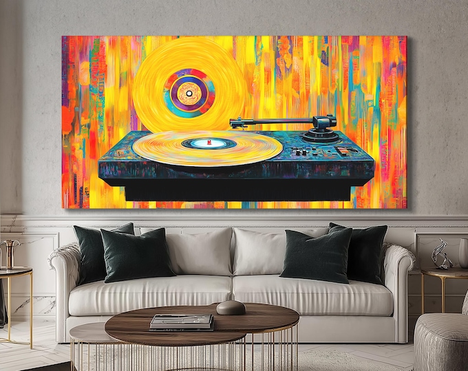 Vinyl Record Wall Art Colorful Turntable Canvas Print Abstract Music Studio Decor Retro Musician Gift Modern DJ Artwork Living Room Art