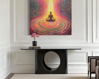 Meditation väggkonst - Chakra energi canvastavla, livfull andlig väggdekor, zen väggkonst, yoga konsttryck, modern väggkonst för spa-dekor