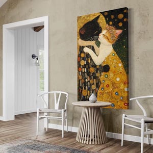 The Kiss: Cat Version Wall Art - Gustav Klimt inspired Artwork, Modern Cat Wall Art, Cat Canvas Art, Cat Lover Gift Idea, Large Cat Painting
