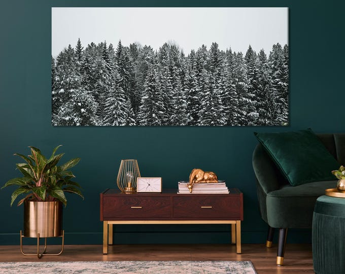 Winter Art Print Pine Trees Canvas Art Snowy Forest Wall Decor Winter Nature Landscape Print Modern Winter Wall Art Pine Tree Artwork Print