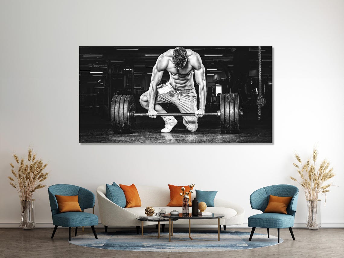 Black-and-white triptych showing a muscular lifter gripping a barbell in a gym detail view