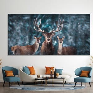Wild Deer Canvas Art - Winter Forest Wall Art - Snow Wildlife Canvas Print - Stag Portrait Art Print, Deer Wall Art, Deer Wall Decor Print