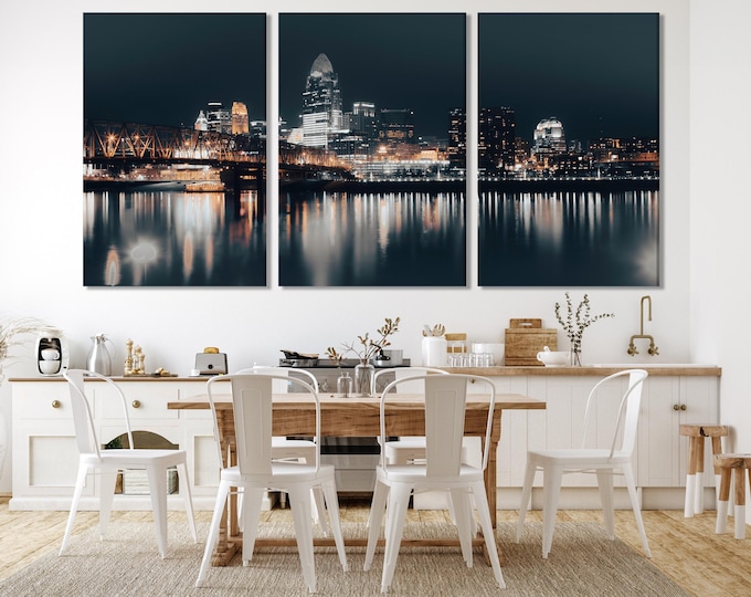 Cincinnati Skyline Wall Art - Large Cincinnati Canvas Print, Oversized Ohio River Bridge Artwork, Modern Fine Art -  Contemporary Home Decor