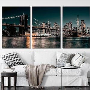 Brooklyn Bridge Canvas Print, New York City Skyline Wall Art, Large Nightscape Artwork, Iconic NYC Landmark, Modern City Art Office Decor