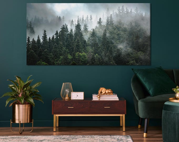 Foggy Forest Wall Art - Misty Forest Landscape Art Print for Office or Home Wall Decor - Nature-Inspired Wall Art, Foggy Pine Trees Wall Art