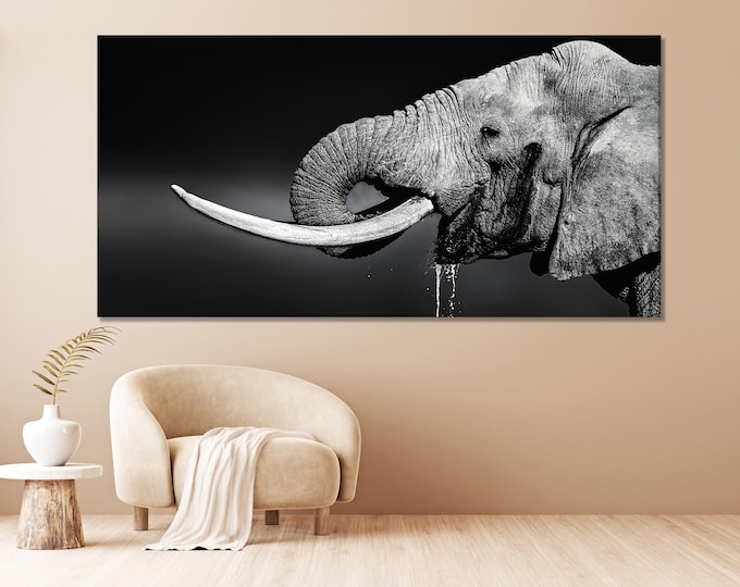 Elephant Wall Art Black and White Elephant Canvas Print Wildlife Animal Wall Decor Safari Home Decor Elephant Artwork Nature Lover Gift