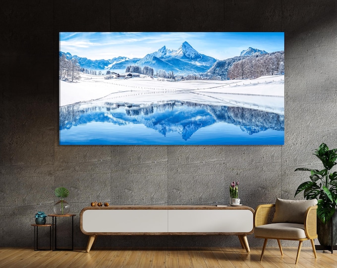 Snowy Mountain Wall Art - Large Winter Alps Canvas Print, Oversized Alpine Landscape  Wall Art, Snow Winter Canvas Art Ski Resort Wall Decor
