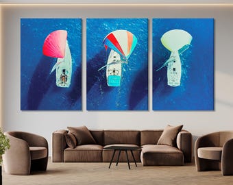 XXL Sailboat Canvas Print, Large Nautical Wall Art, Vibrant Sailing Artwork, Modern Coastal Art Print, Ocean Wall Hanging for Home or Office