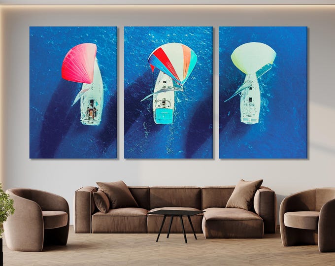 XXL Sailboat Canvas Print, Large Nautical Wall Art, Vibrant Sailing Artwork, Modern Coastal Art Print, Ocean Wall Hanging for Home or Office