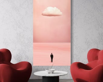 Blush Pink Cloud Wall Art - Minimalist Surreal Print Over the Bed Decor, Peach Abstract Artwork for Bedroom, Dreamy Above Bed Cloud Wall Art