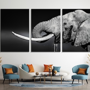 Elephant Wall Art - Black and White Wildlife Canvas Print, Elephant Canvas Art, Elephant Portrait Print, Elephant Lover Gift, Elephant Decor
