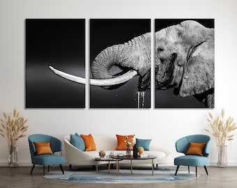 Elephant Wall Art - Black and White Wildlife Canvas Print, Elephant Canvas Art, Elephant Portrait Print, Elephant Lover Gift, Elephant Decor