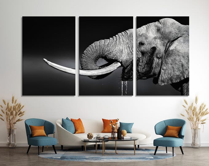 Elephant Wall Art - Black and White Wildlife Canvas Print, Elephant Canvas Art, Elephant Portrait Print, Elephant Lover Gift, Elephant Decor