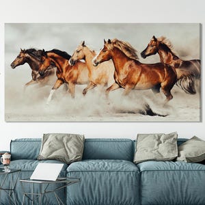 Horses  Wall Art - Extra Large Wild Running  Horse Wall Art - Galloping Horses Canvas Print for Living Room or Office Decor