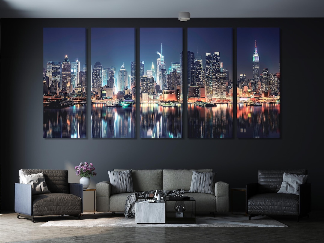 New York City Skyline Canvas Print, Manhattan Nightscape Wall Art ...