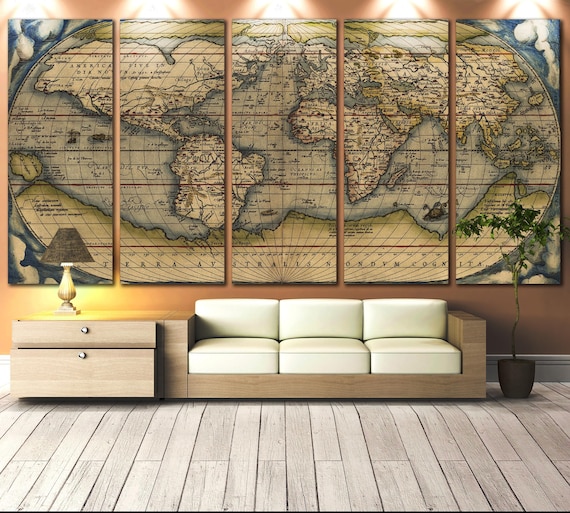 Old World Map Wall Art - Extra Large Canvas Print for Vintage Office Decor, World Map Artwork, World Map Decor for Rustic Office Interior
