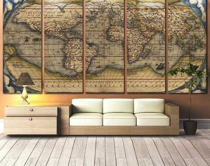 Old World Map Wall Art - Extra Large Canvas Print for Vintage Office Decor, World Map Artwork, World Map Decor for Rustic Office Interior