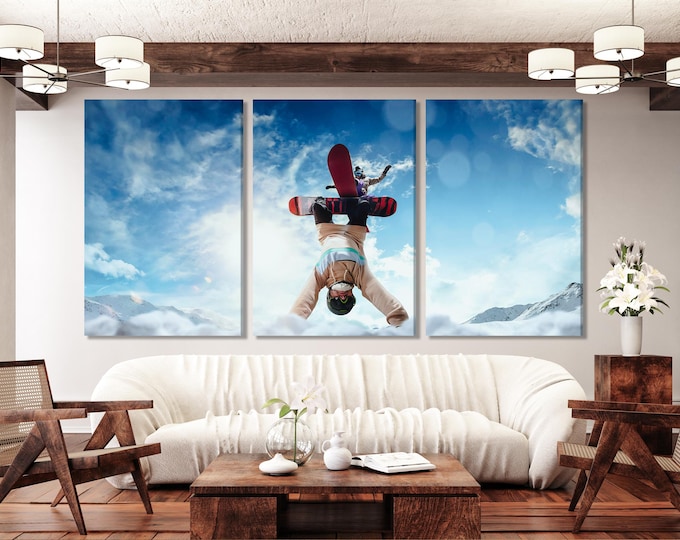 Snowboarder Canvas Print, Extreme Sports Wall Art, Large Winter Adventure Decor, Snowboarding Trick Artwork, XXL Mountain Sports Canvas Art